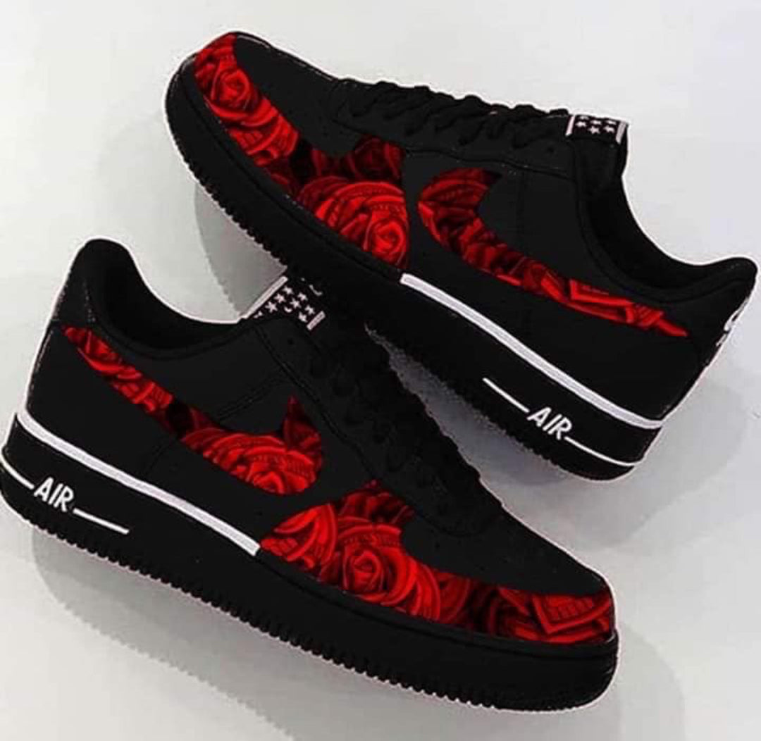 Custom Air Force 1 Black Red Rose