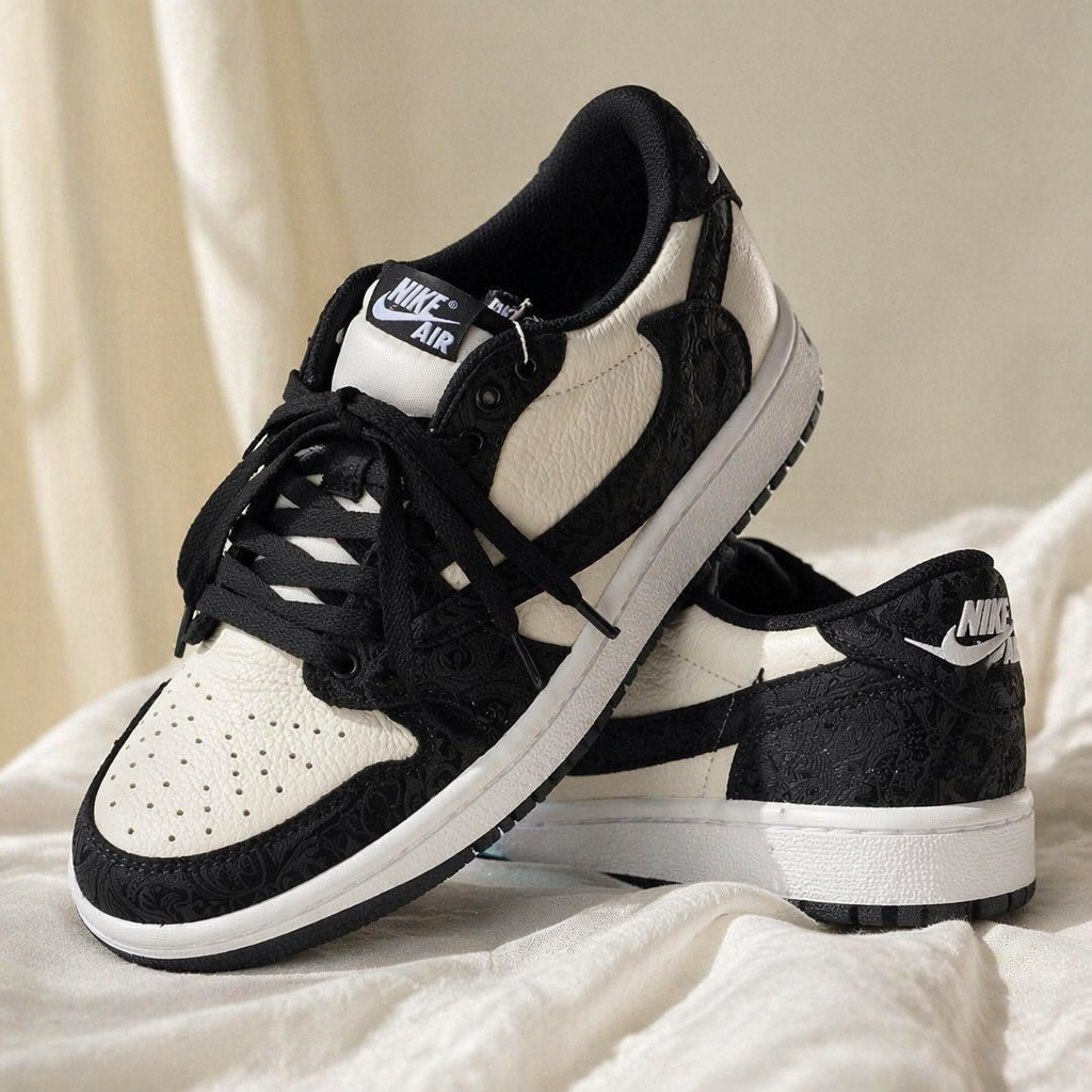Hand Painted Black & White Custom Air Jordan 1 Low Sneakers
