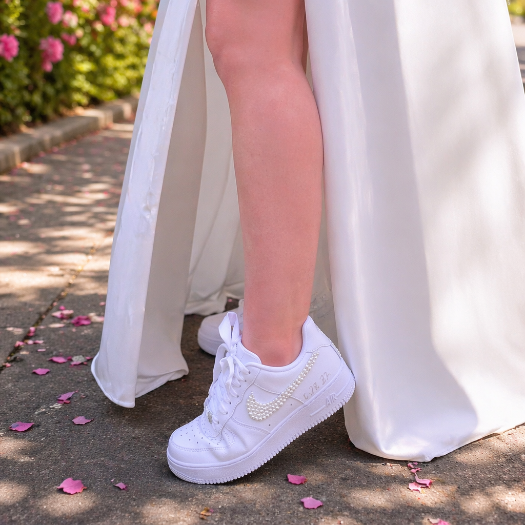 Custom Air Force 1 Wedding Sneaker, Gift for her, Custom White Wedding shoes