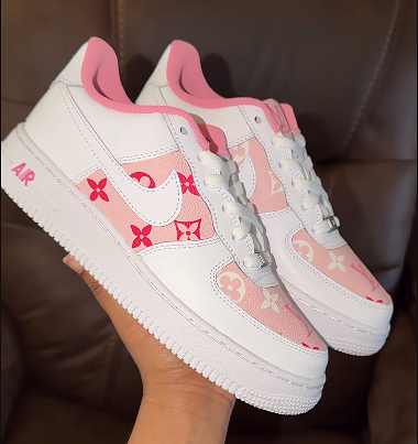 Hand Painted Pink LV Printing Custom Air Force 1 Sneakers