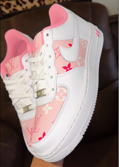 Hand Painted Pink LV Printing Custom Air Force 1 Sneakers