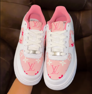Hand Painted Pink LV Printing Custom Air Force 1 Sneakers