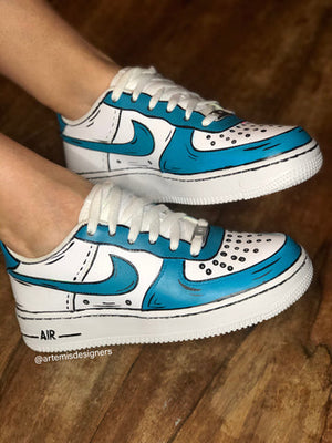 Custom Air Force 1 Blue Black Short Lines And Black Spot