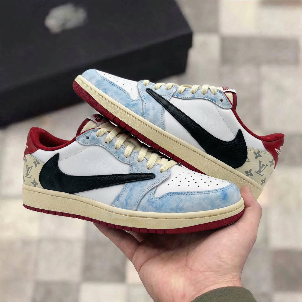 Travis Scott Custom Air Jordan 1 Baby Blue Black with LV Pattern