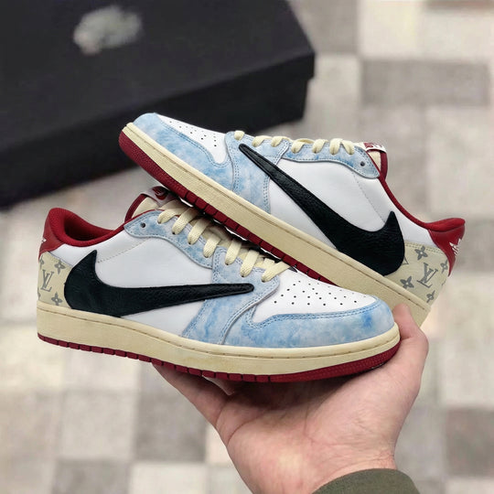 Travis Scott Custom Air Jordan 1 Baby Blue Black with LV Pattern