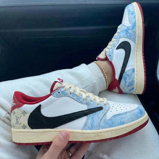 Travis Scott Custom Air Jordan 1 Baby Blue Black with LV Pattern