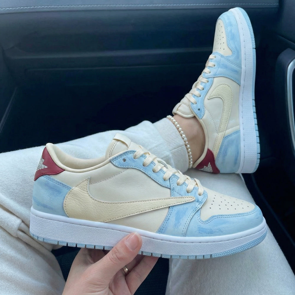 Travis Scott Custom Air Jordan 1 Baby Blue Cream Burgundy