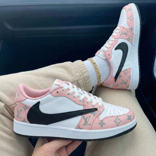 Travis Scott Custom Air Jordan 1 Baby Pink Black LV Pattern