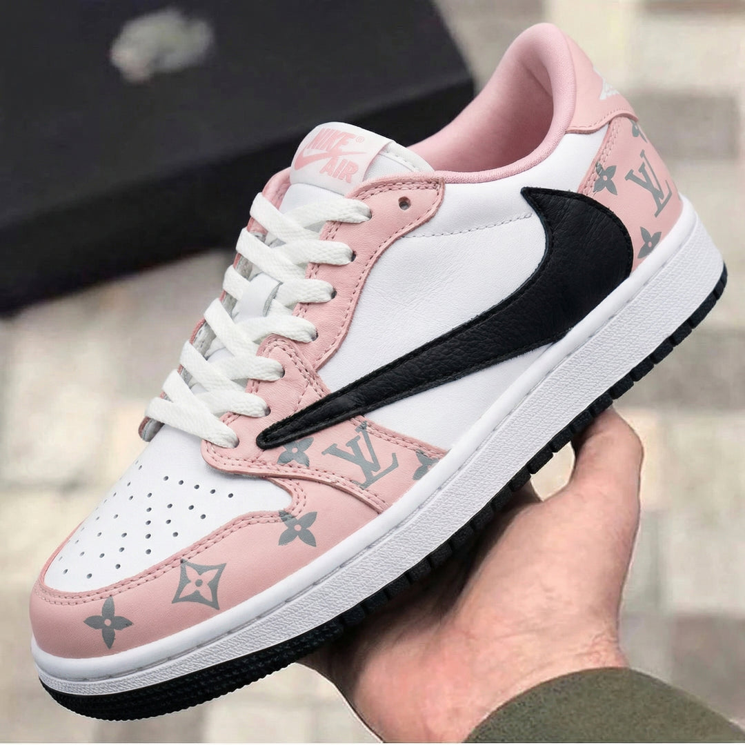 Travis Scott Custom Air Jordan 1 Baby Pink Black LV Pattern