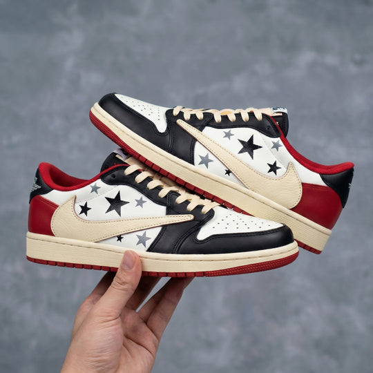 Travis Scott Custom Air Jordan 1 Black Red Beige Stars