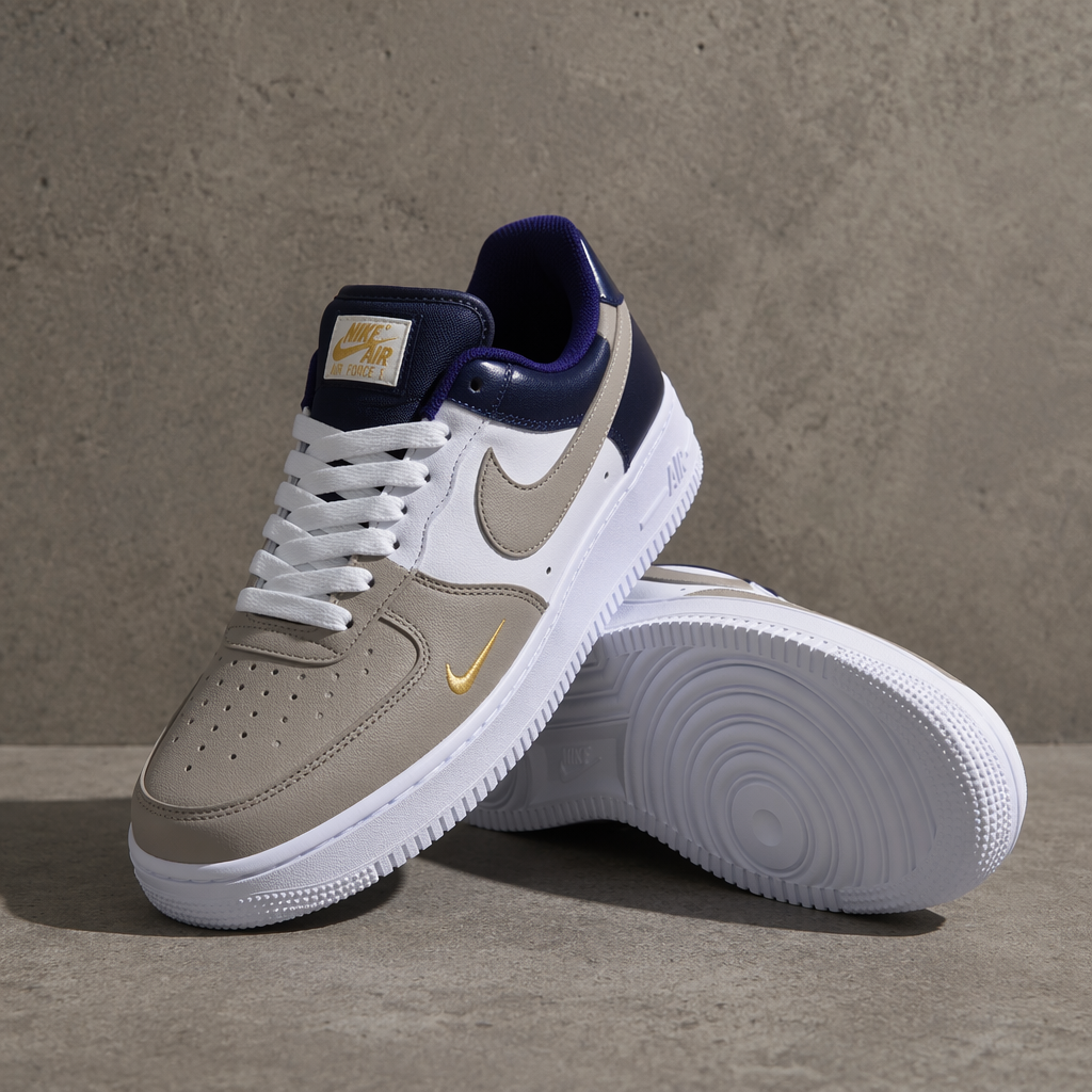 Hand Painted Custom Air Force 1 Grey Navy Sneakers