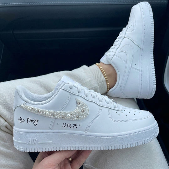 Weeding Custom Air Force 1 Pearl Embellished Swoosh Mrs Daisy