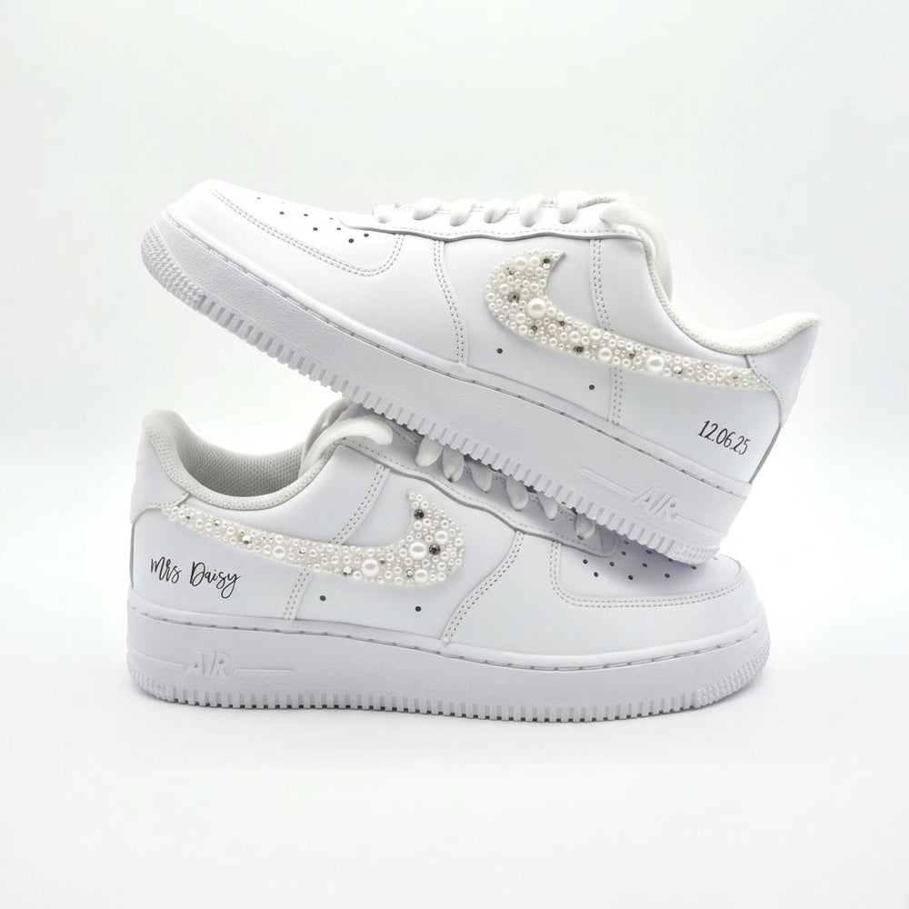Weeding Custom Air Force 1 Pearl Embellished Swoosh Mrs Daisy