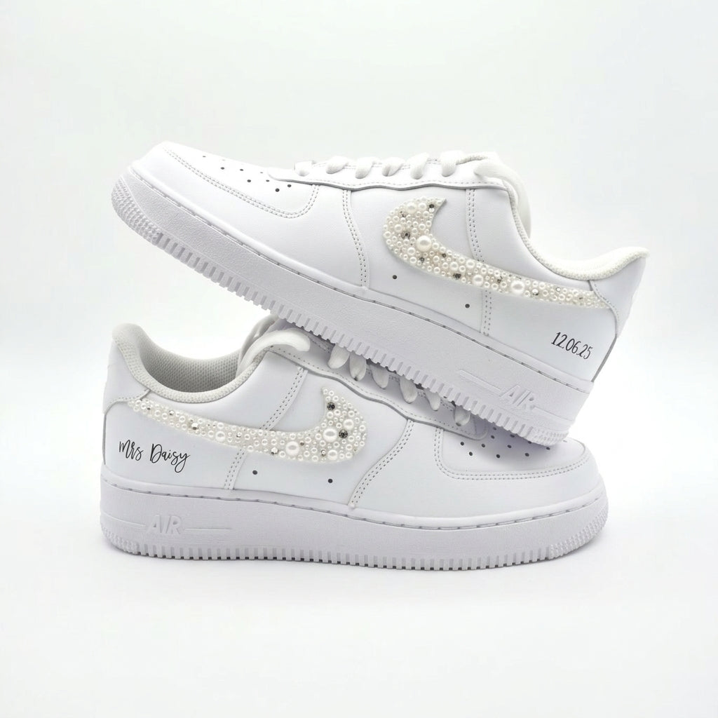 Weeding Custom Air Force 1 Pearl Embellished Swoosh Mrs Daisy