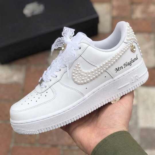 Weeding Custom Air Force 1 Pearl Swoosh Lace Shoelaces Custom