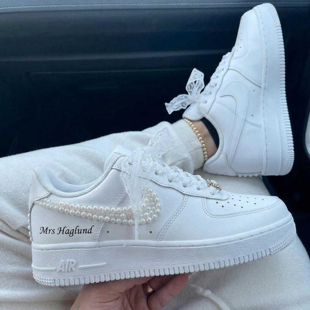 Weeding Custom Air Force 1 Pearl Swoosh Lace Shoelaces Custom