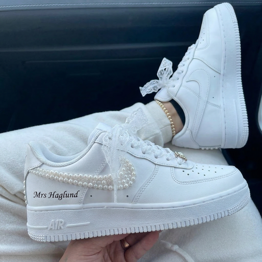Weeding Custom Air Force 1 Pearl Swoosh Lace Shoelaces Custom