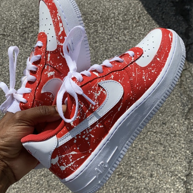 Custom Air Force 1 Red With White Splatter Paint
