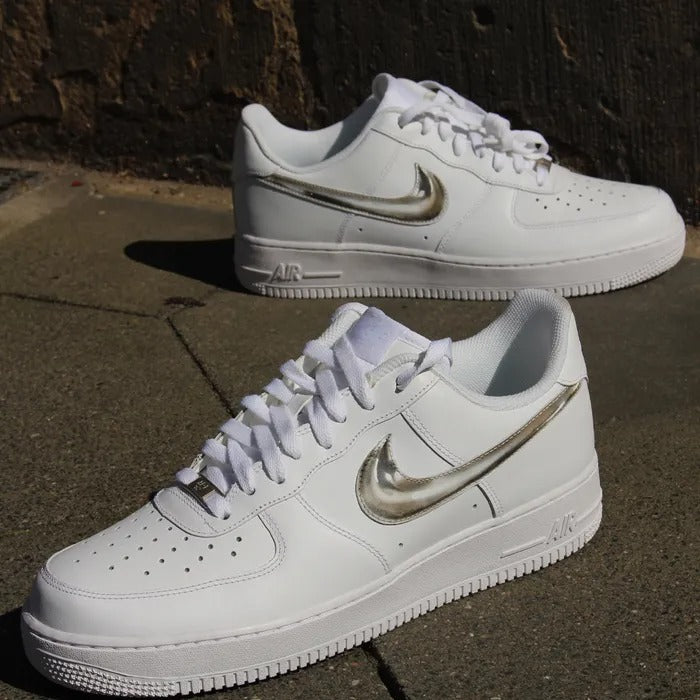 Custom Nike Air Force 1 "Chrome Swoosh" unique and handpainted Sneakers