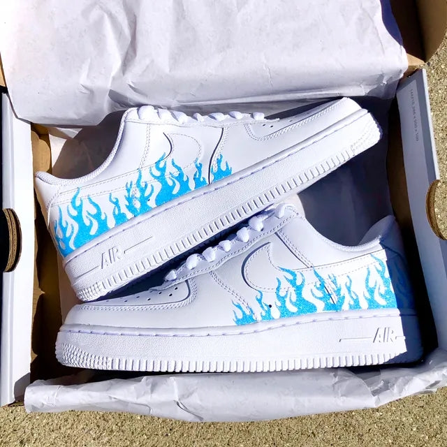 Custom Air Force 1 Blue Flame 💎🔥