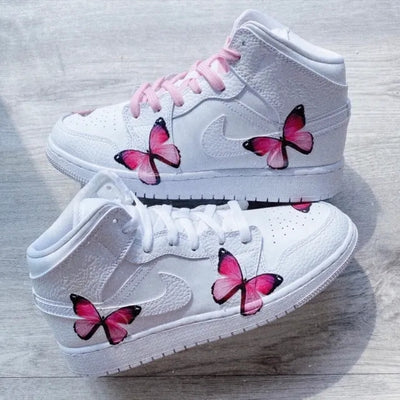 Custom Air Jordan 1 Mid Butterflies Pink