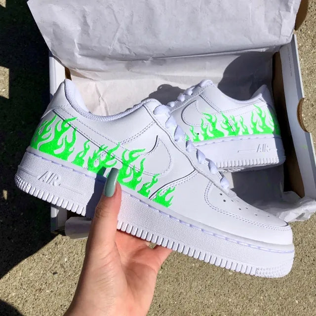 Custom Air Force 1 Neon Green Flame 🍀🔥