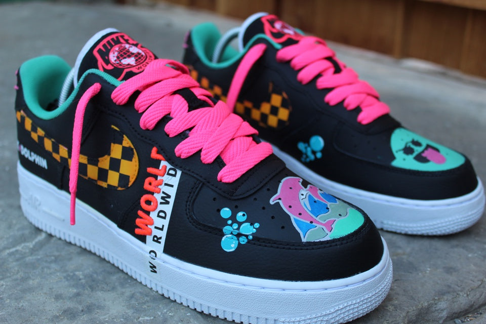 Custom Air Force 1 Pink Dolphin Wide 🌎