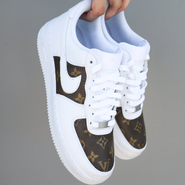 Black White Grey Classic Monogram LV Custom Sneakers Air Force One for –  WendyCustom