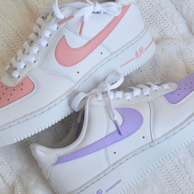 Pink and Purple Mismatched Nike Air Force 1's