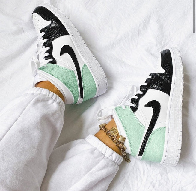 Custom Air Jordan 1 Swoosh Mint Green Painted Sneakers