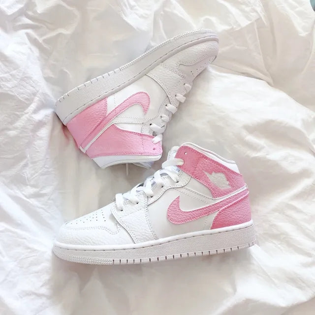 Custom Air Jordan 1 Baby Pink Swoosh