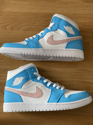 Custom Air Jordan 1 Mid Blue With Pink Swoosh 💖