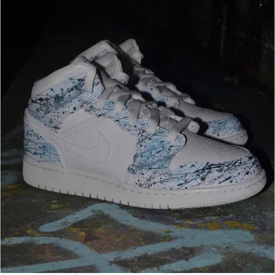 Custom Air Jordan 1 Blue Black Grey Splatter