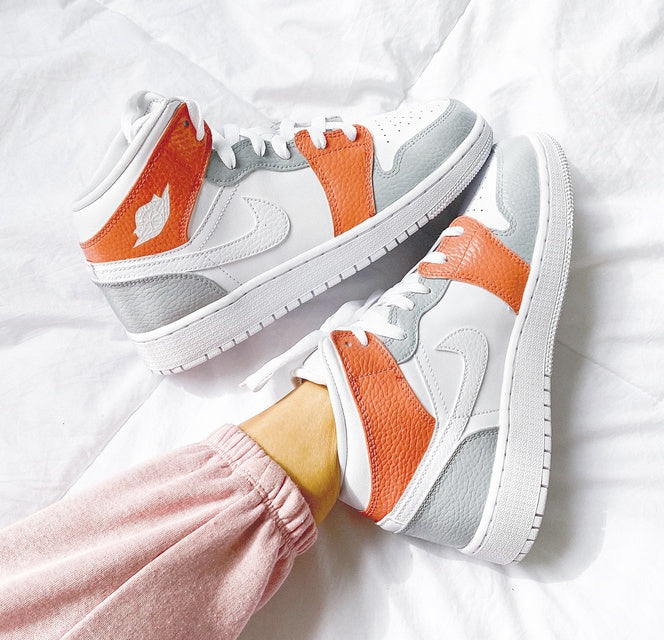 Custom Air Jordan 1 Mid Orange Grey