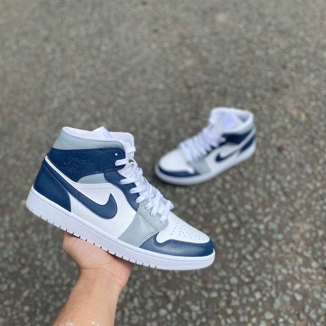 Custom Air Jordan 1 Navy Blue Grey