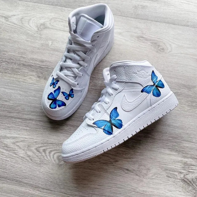 Custom Air Jordan 1 Mid Butterflies Blue