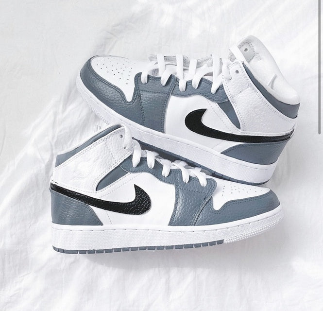 Custom Air Jordan 1 White Swoosh Grey Sneakers