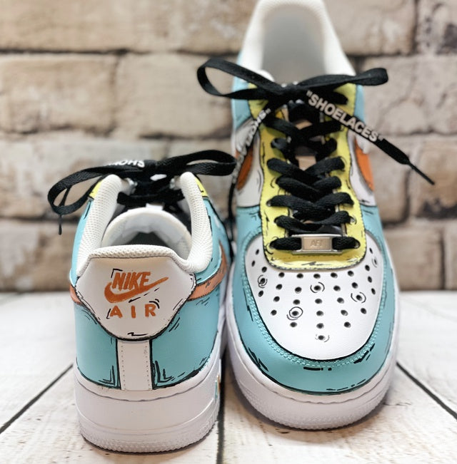 Custom Air Force 1 Cartoon Blue Orange Swoosh