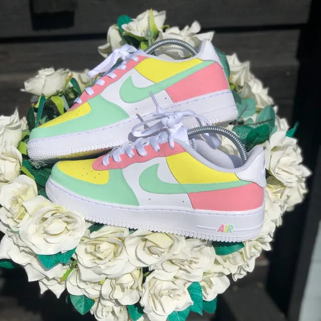 Custom Air Force 1 Pastel Pink Green Yellow