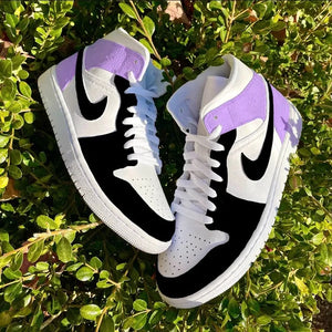 Custom Air Jordan 1 Mid Black Lack & Lilac Colorblock 💜