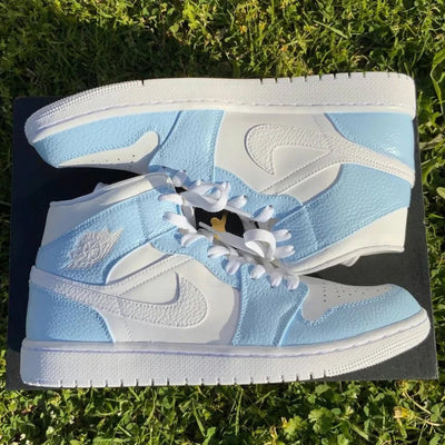 Baby Blue White Swoosh Air Jordan 1 Custom