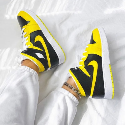 Custom Air Jordan 1 Yellow Swoosh Sneakers