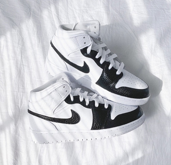 Custom Air Jordan 1 Black Swoosh Panda Sneakers