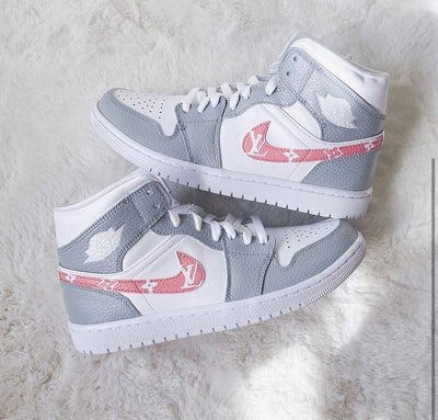 Custom Air Jordan 1 Mid Pink Grey LV