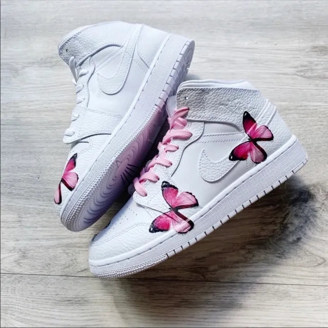 Custom Air Jordan 1 Mid Butterflies Pink