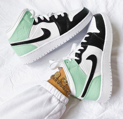 Custom Air Jordan 1 Swoosh Mint Green Painted Sneakers