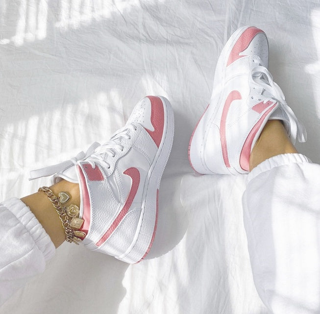 Custom Air Jordan 1 White Swoosh Pink Sneakers