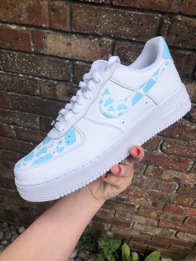 Custom Air Force 1 Cow Print Baby Blue