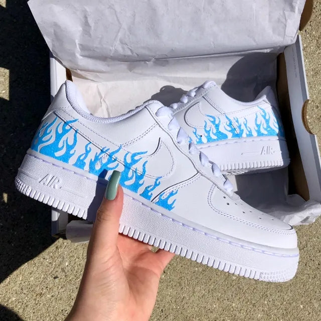 Custom Air Force 1 Blue Flame 💎🔥