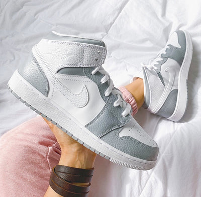 Custom Air Jordan 1 Mid Grey White Swoosh